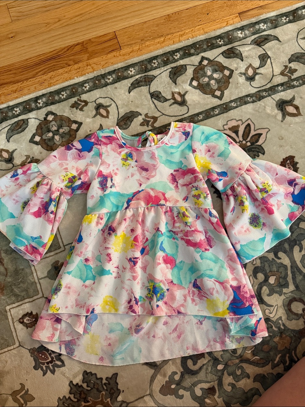 Floral Bell Sleeve Toddler top - Pink, Teal & Yellow